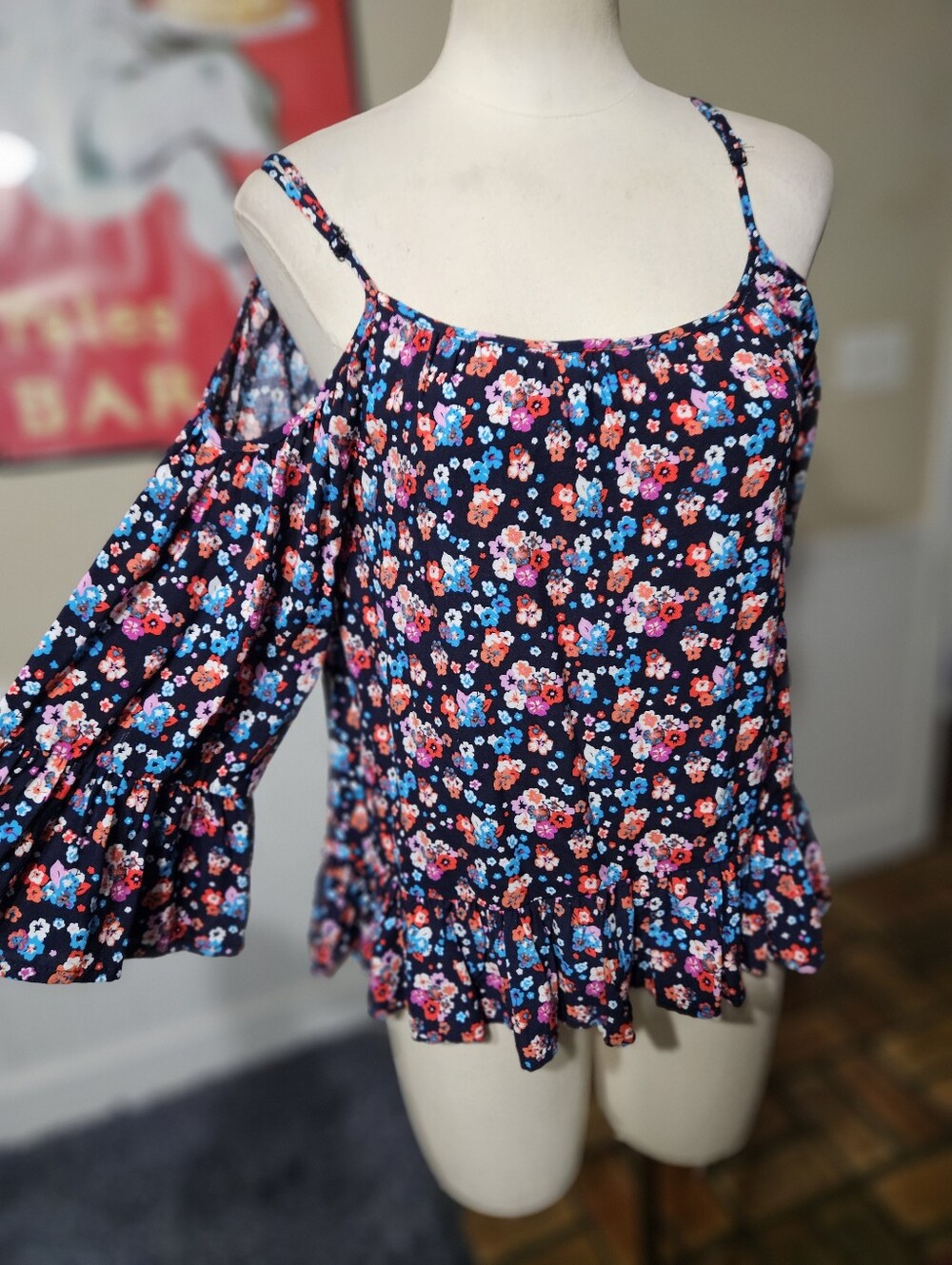 Tempted Cold Shoulder Floral Top Medium